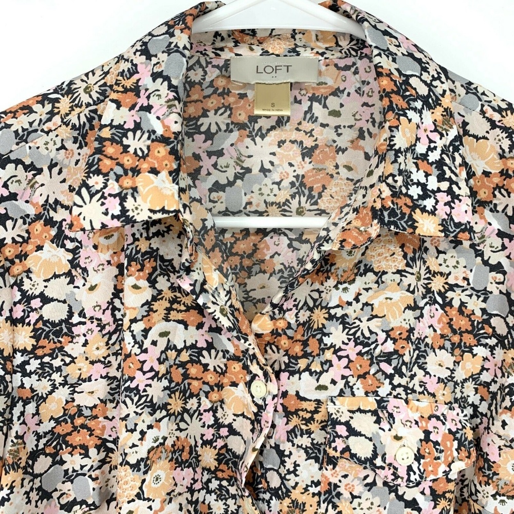 LOFT Floral Button Down Roll Tab Sleeve Dress - Picture 3 of 8